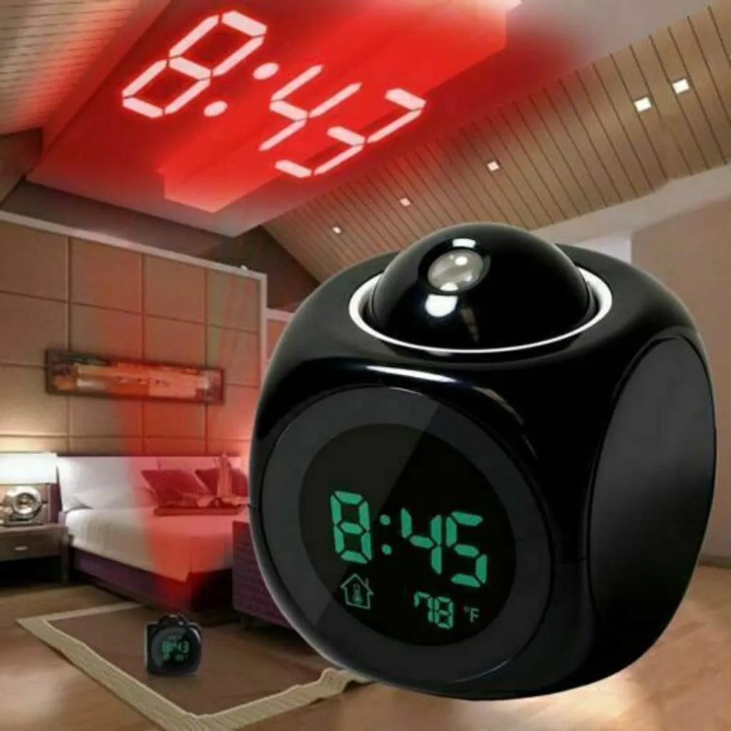  LED Digital Wecker Mit Projektion Tischuhr Schlummer Temperatur Mit Projektion Projektor(Schwarz)