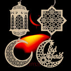  4 Stücke Holz Anhänger Ornament Ramadan Mubarak Eid Kareem Dekoration Mond Sterne Wind Licht Form Anhänger Ornament Für Ramadan Dekorationen