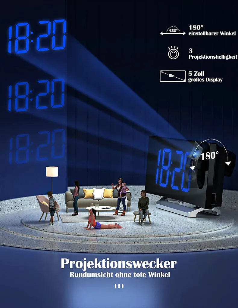  Radiowecker,Digital Wecker Mit Projektion 180°,Projektionswecker Mit USB