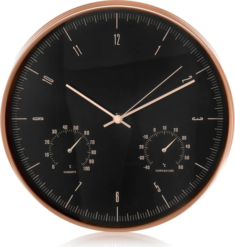  Leise Quartz Wanduhr Mit Hygrometer & Thermometer In Gold
