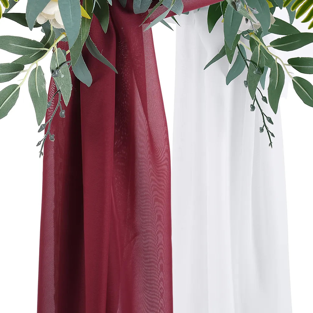  Chiffon-Vorhang Hochzeitsbogen Drapieren Stoff, Umweltfreundliche Zarte Textur Schön Hochzeitsdekorationen Im Freien （2 Panels，Weiß+Weinrot）