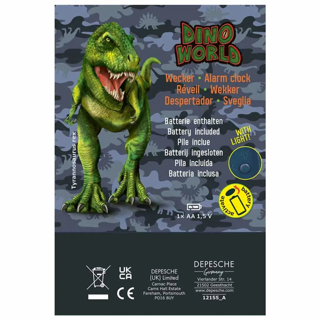  Depesche 12155 Dino World Wecker Blau Dinosaurier T-REX Lautlos Mit Lichtfunktion