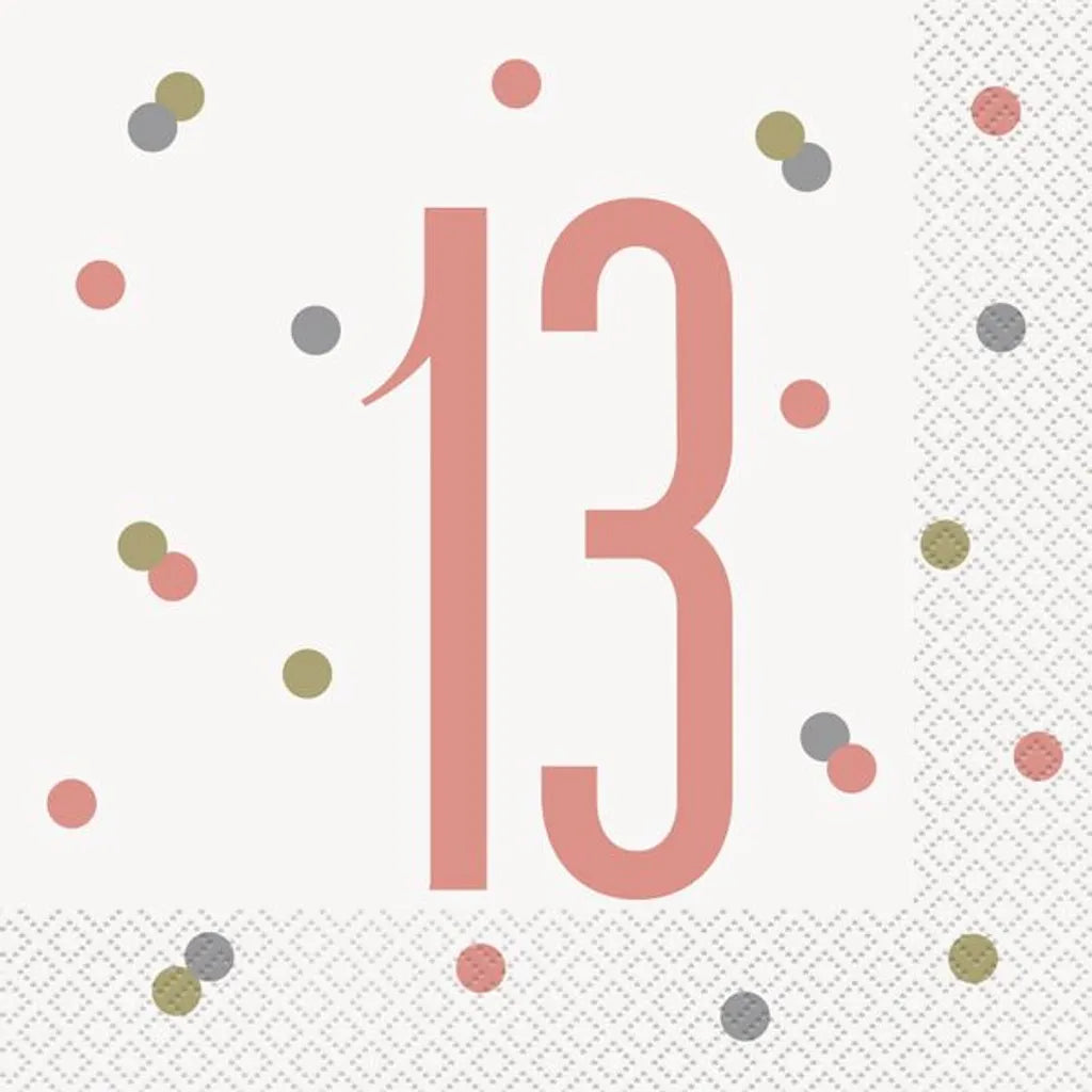 Unique 16 Servietten 13. Geburtstag Roségold