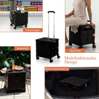  COSTWAY 55L Einkaufstrolley 80kg Belastbar, Klappbarer Einkaufswagen Mit 3-fach Verstellbarem Griff, 2 Bremsbaren Universalrädern & Erweiterbarer Obere Abdeckung, Handwagen Tragbar, Schwarz