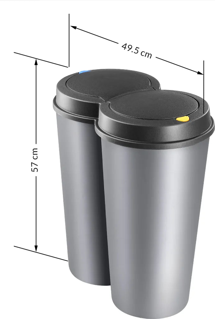  Deuba Mülleimer 50 L Duo 2fach Trennsystem 2x25L Druckknopf-Automatik Küche Abfalleimer Müllbehälter Mülltrennung Büro, Farbe:silber - Silver - Argent