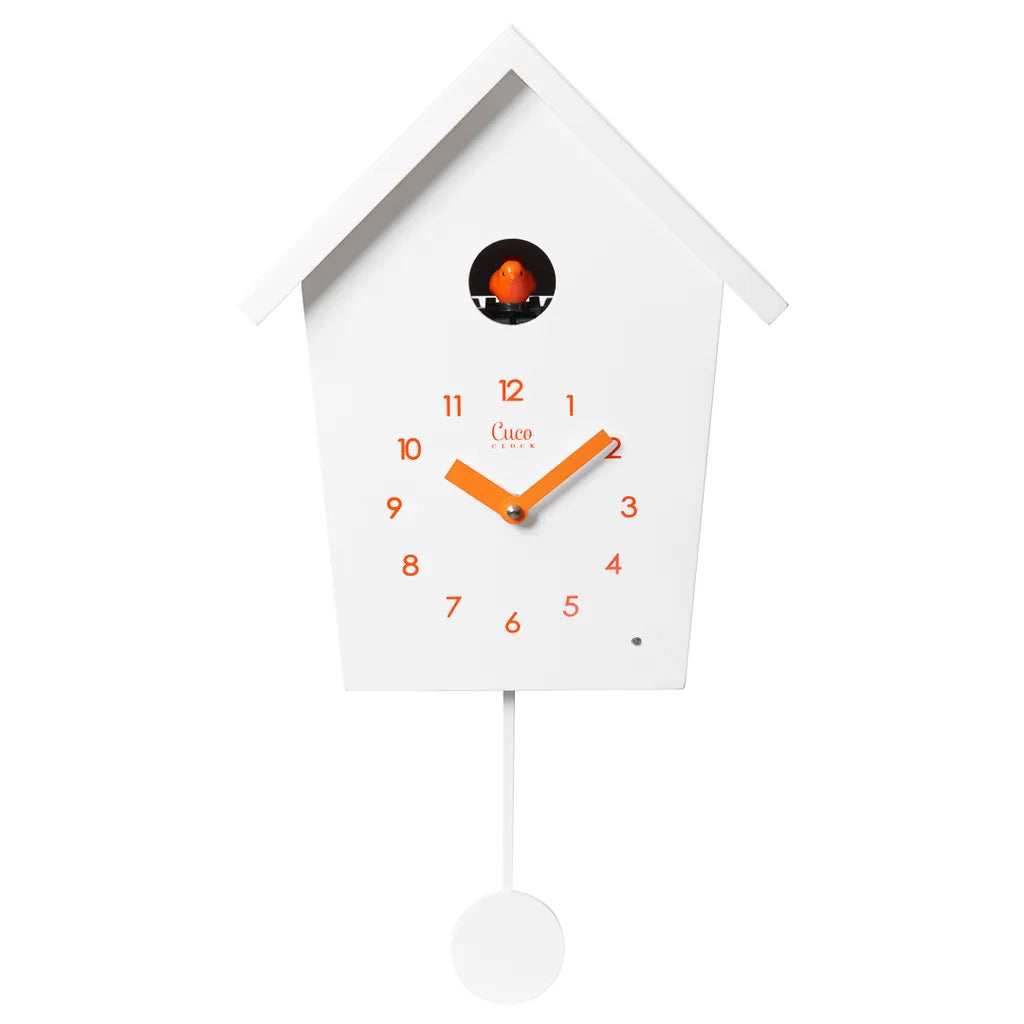  Cuco Clock Kuckucksuhr REIHENHAUS Mit Pendel Wanduhr Moderne Kuckucksuhr Pendeluhr 28,3 × 22,8 × 10,4cm - Weiß / Orange