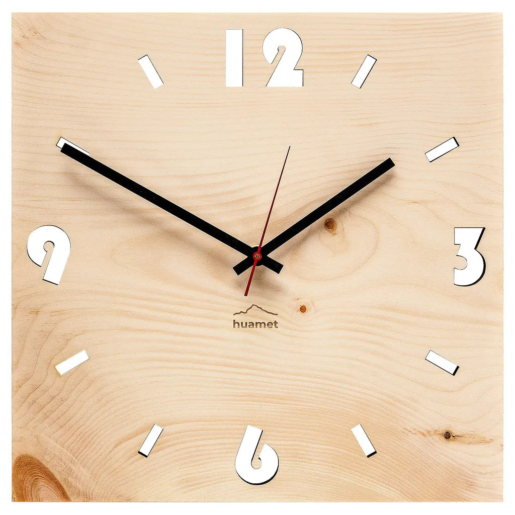  Huamet CH41-A-1604 Holz-Wanduhr Zirbe Quadratisch