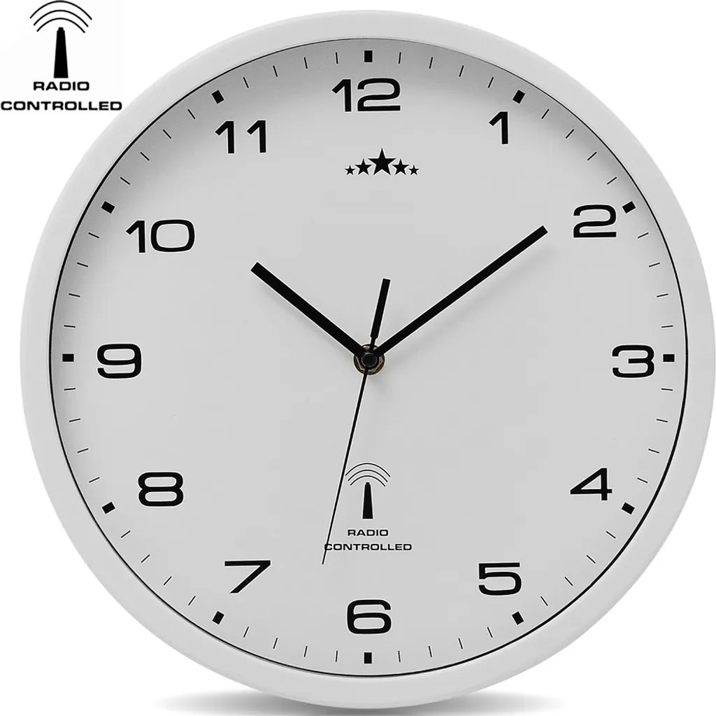  Monzana Wanduhr Funk Automatische Zeitumstellung Geräuscharm Quarzuhrwerk Analog 31 Cm Indoor Funkuhr Uhr Modern Weiß