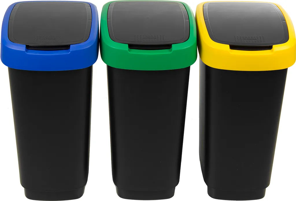  3er-Set Abfalleimer Mülltrennug 3x25L Rotho Twist Abfallbehälter Mülleimer Recycling