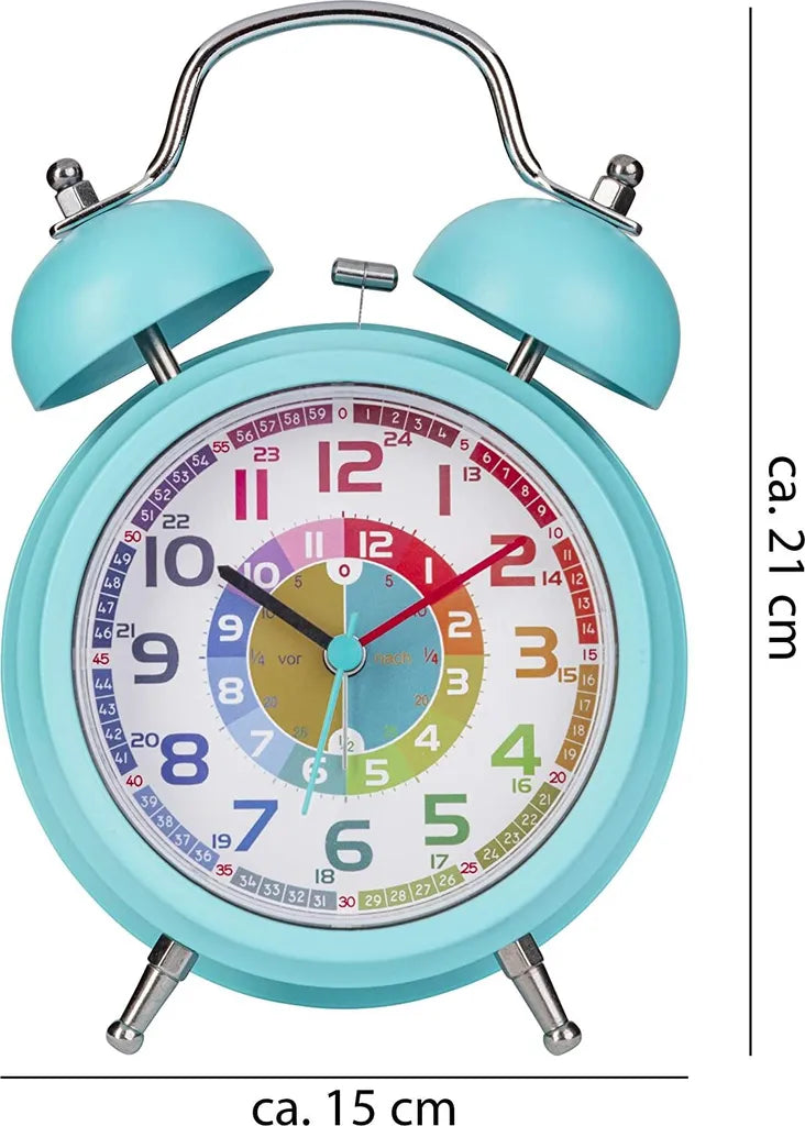  ONVAYA® Kinderwecker Analog | Türkis | Lernuhr Für Kinder | Retro Wecker Ohne Ticken | Lernwecker Mit Licht & Musik | Quarzwecker | Glockenwecker | Kinderuhr Spielzeug Für Jungen & Mädchen