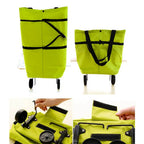  Einkaufstrolley Klappbaren Rädern Stützen Faltbar Leicht Wasserabweisend Tasche Einkaufstasche Picknicktasche Haushaltstrolley Tug Bag Grün