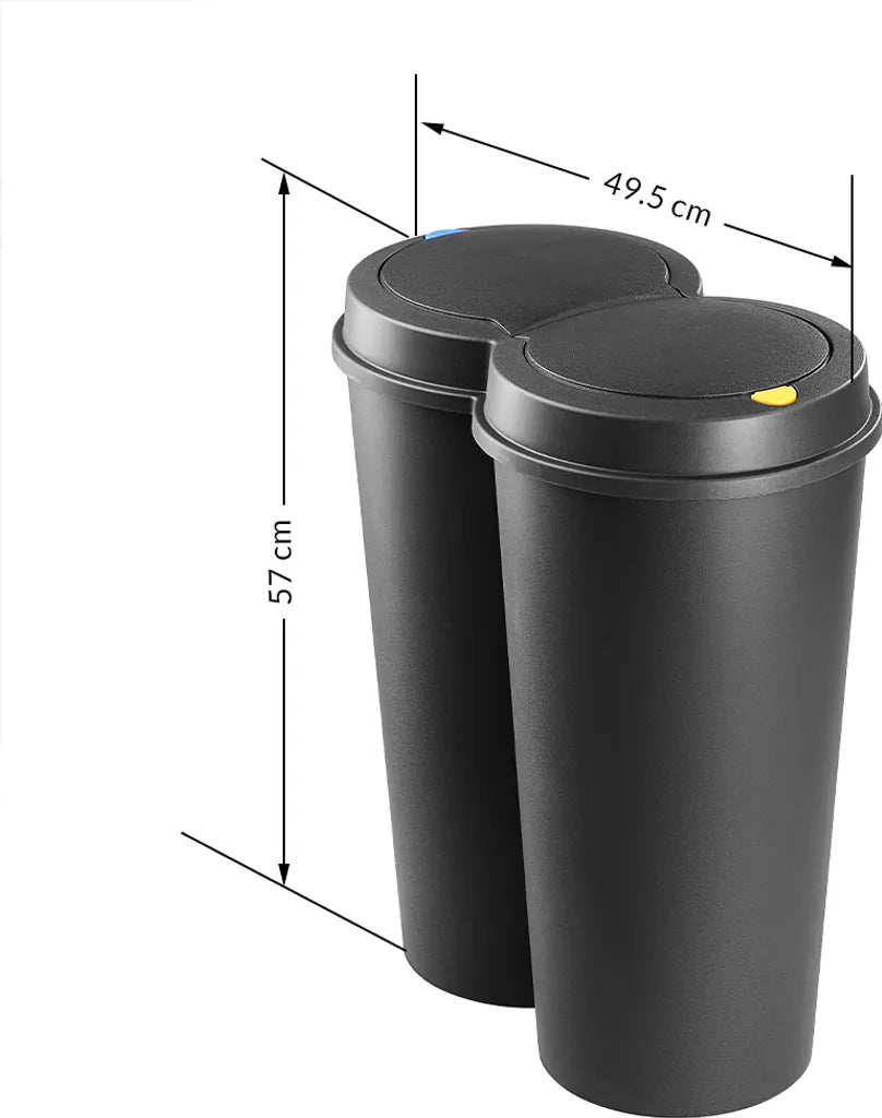  Deuba Mülleimer 50 L Duo 2fach Trennsystem 2x25L Druckknopf-Automatik Küche Abfalleimer Müllbehälter Mülltrennung Büro, Farbe:schwarz - Black - Noir