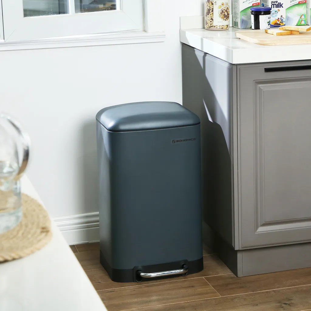  SONGMICS Mülleimer, 30 Liter Abfalleimer, Treteimer Aus Stahl, Mit Inneneimer Und Deckel, Softclose, Luftdicht Rauchgrau LTB01GS