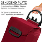  Einkaufstrolley KILEY XXL Bordeaux Mit 78l Fassung & Seitentaschen - Extragroße, Leise & Abnehmbare Gummiräder