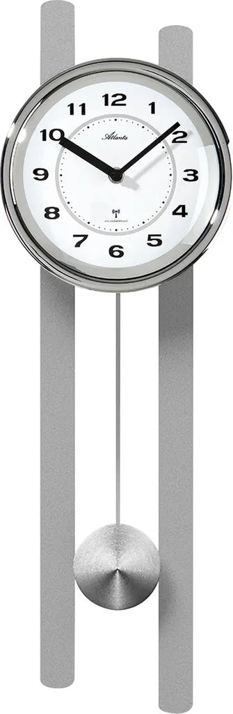  Atlanta 5105/19 Wanduhr Funk Funkwanduhr Mit Pendel Silbern Pendeluhr
