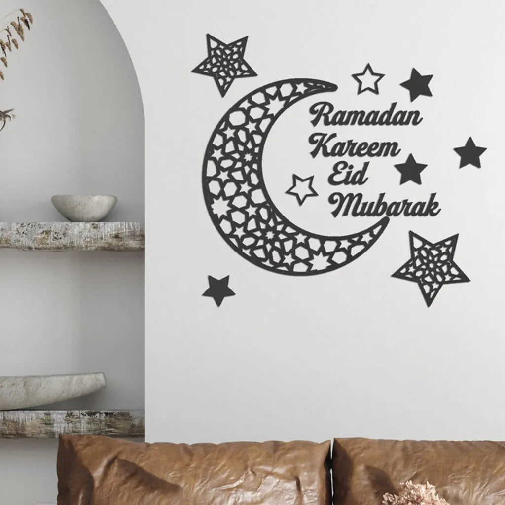  Ramadan Kareem Aufkleber Dekorationen Wand Eid Mubarak Eid Al Adha Mond Und Stern Aufkleber Islamische Spiegeldekoration（Schwarz）