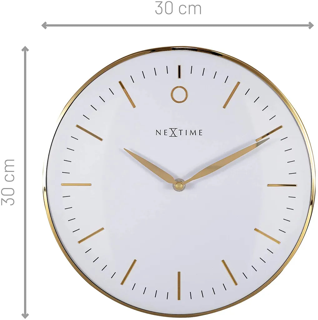  NeXtime 3256WI Small Design-Wanduhr, Leise, Weiß, Gold, 30 Cm