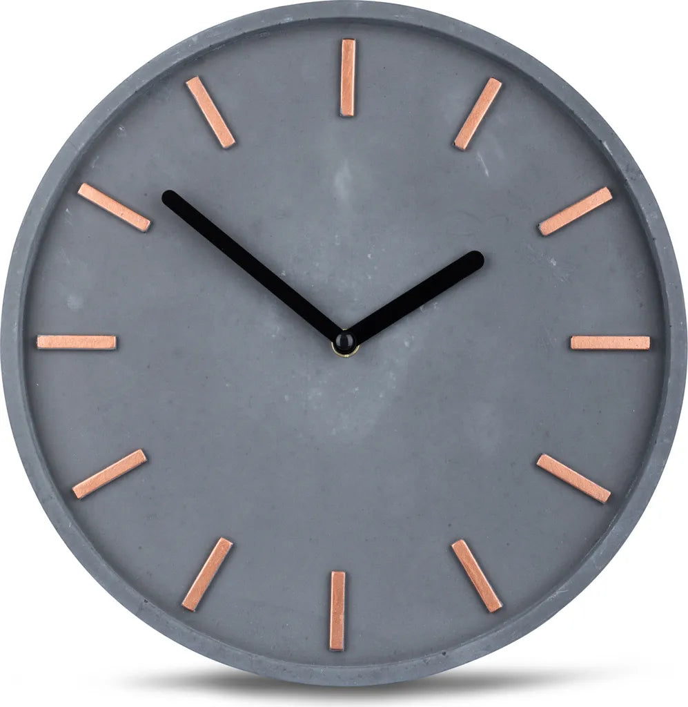  Hochwertige Beton-Uhr Wanduhr Ca. 30cm Grau Kupfer Uhrzeit Modern Wanddeko