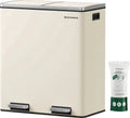  SONGMICS Mülleimer, 2 X 30 L, 2 Fächer, Mülltrennsystem, Treteimer, Abfalleimer Küche, 15 Müllsäcke, Aus Metall, Inneneimer Aus Kunststoff, Klappdeckel, Softclose, Luftdicht, Cremeweiß LTB060A01