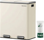  SONGMICS Mülleimer, 2 X 30 L, 2 Fächer, Mülltrennsystem, Treteimer, Abfalleimer Küche, 15 Müllsäcke, Aus Metall, Inneneimer Aus Kunststoff, Klappdeckel, Softclose, Luftdicht, Cremeweiß LTB060A01