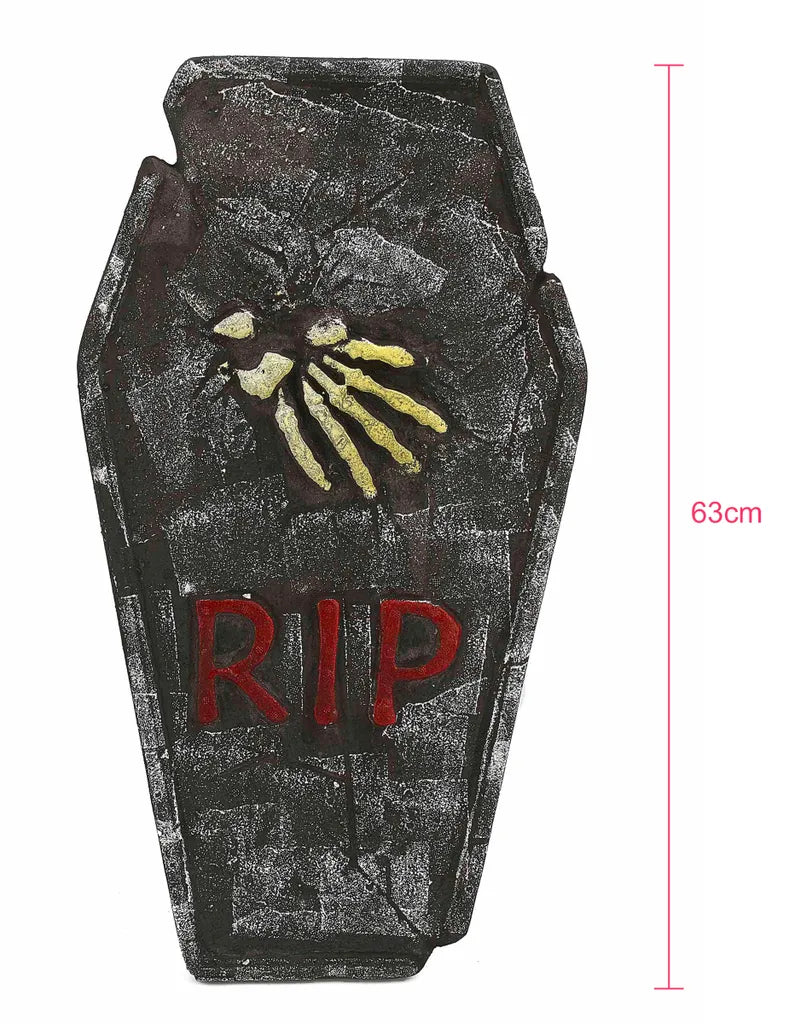 Elite Halloween-Grabstein RIP Mit Knochenhand Grau-gelb-rot 59x35cm