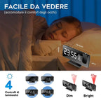  Projektionswecker, Led Digital Wecker Mit Projektion 180 °, Radiowecker Mit USB-Anschluss Großem LED-Anzeige Snooze Dual-Alarm, 4 Projektionshelligkeit Mit Automatischem Dimmer, 32FM Radio