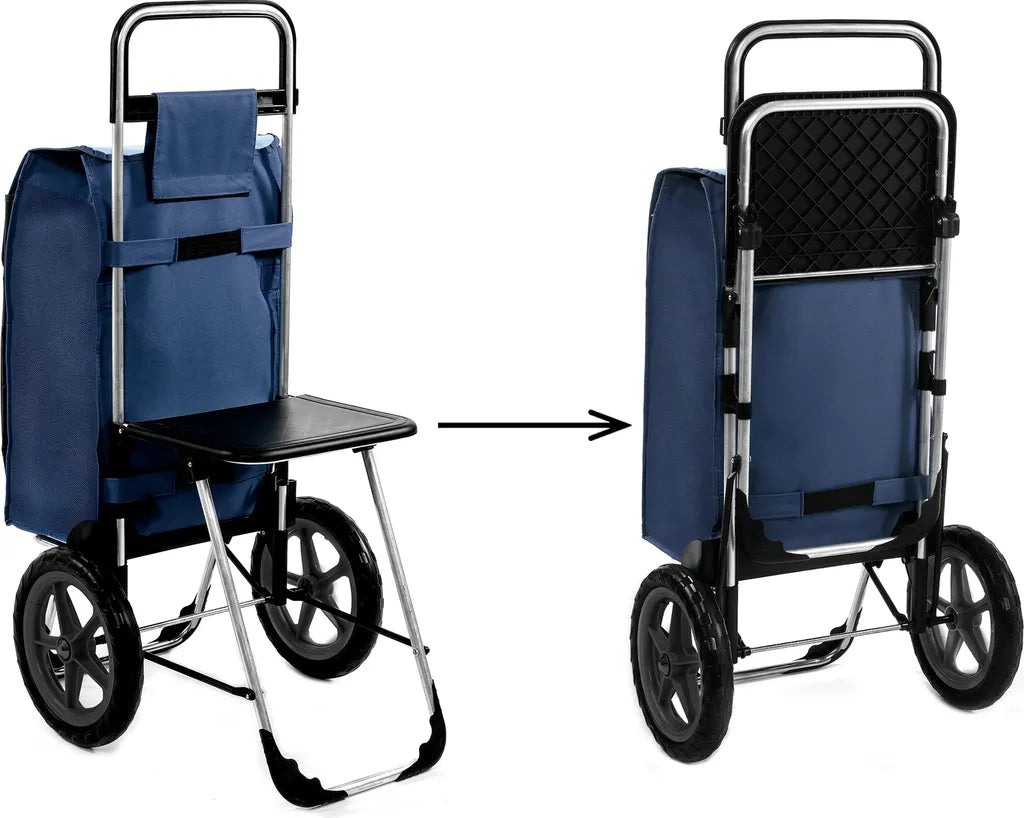  Einkaufstrolley FAJENA In Blau Mit Kühlfach, Ausklappbarem Sitz & Großen, Abnehmbaren Rädern