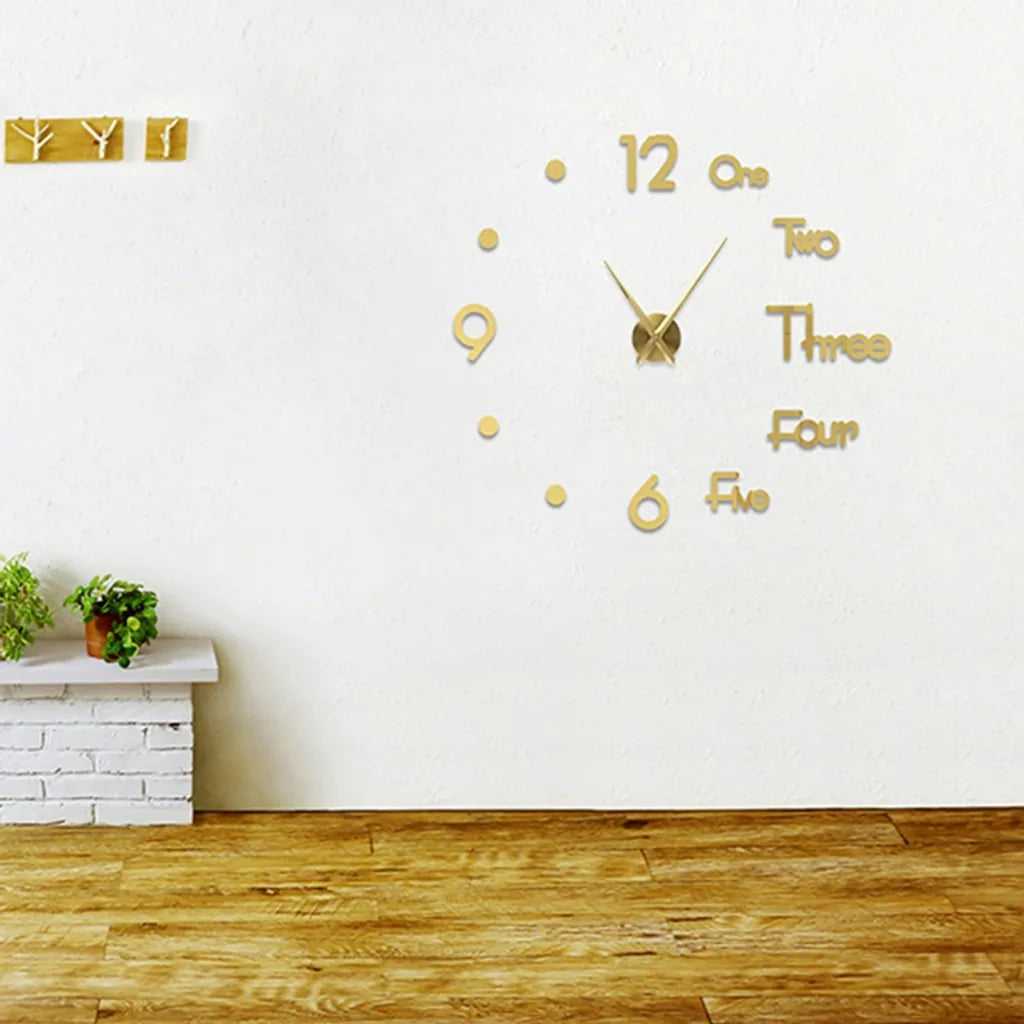  3D Große Wanduhren DIY Wandaufkleber Dekoration Stumm Schlafzimmer ,Wohnzimmer Dekoration Mode Kreative Wanduhr Digitale Wanduhr (Gold)
