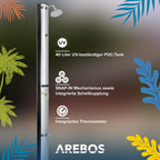  AREBOS Solardusche 40 Liter, Inklusive Abdeckhaube, Mit Integriertem Thermometer, Mit Fußdusche, Mit Gartenschlauch-Anschluss, Silber-Schwarz