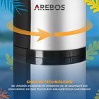  AREBOS Solardusche 40 Liter, Inklusive Abdeckhaube, Mit Integriertem Thermometer, Mit Fußdusche, Mit Gartenschlauch-Anschluss, Silber-Schwarz