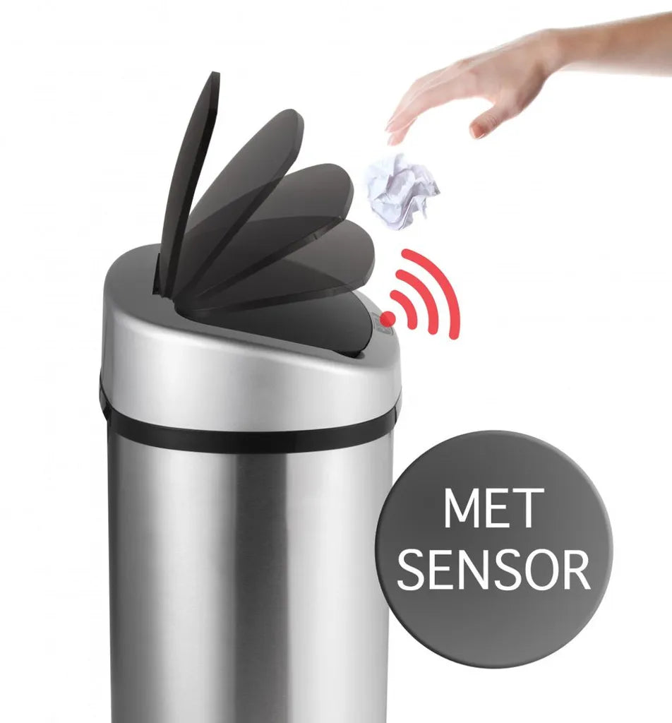 Mascot UMUZI CLEANING 38L Mülleimer Mit Automatischem Sensor, Silberner Mülleimer Für Küchenabfälle, Abfalleimer Mit Hand Bewegungssensor Aus Metall & Edelstahl