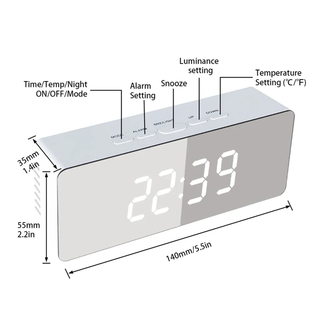  LED Spiegel Digitaler Wecker, Desktop USB Elektronisches Thermometer Am Bett Digitaler Wecker