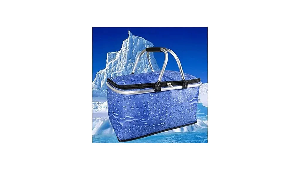  30 Liter Kühlkorb Faltbar – Einkaufskorb Thermo Korb Mit 2X Kühlakkus Für Unterwegs – Outdoor Picknickkorb Wasserdicht Kühlfunktion Klappbare Tragestange Kühltasche