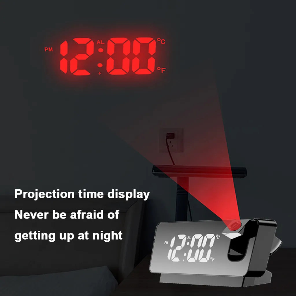  Projektorwecker Für Schlafzimmer, Digitalwecker Mit 0-100% Dimmer Und 2 USB-Ladeanschlüssen, 180° Drehbarer Projektor, Doppelwecker, Snooze, Klares LED-Display, Digitaluhr Für Vielschläfer, Schwarz