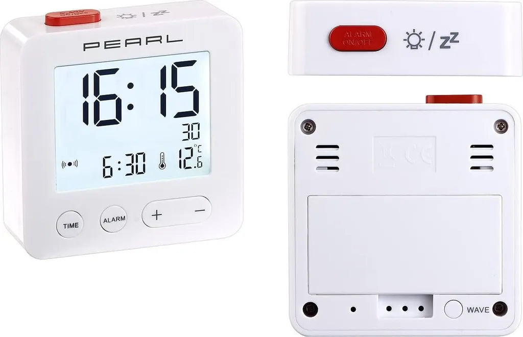 Pearl Digitaler Reise Funkwecker Mit Thermometer & Datum Beleuchtetes XL Display Weiss