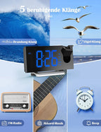  Radiowecker,Digital Wecker Mit Projektion 180°,Projektionswecker Mit USB