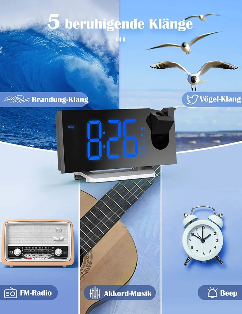 Radiowecker,Digital Wecker Mit Projektion 180°,Projektionswecker Mit USB