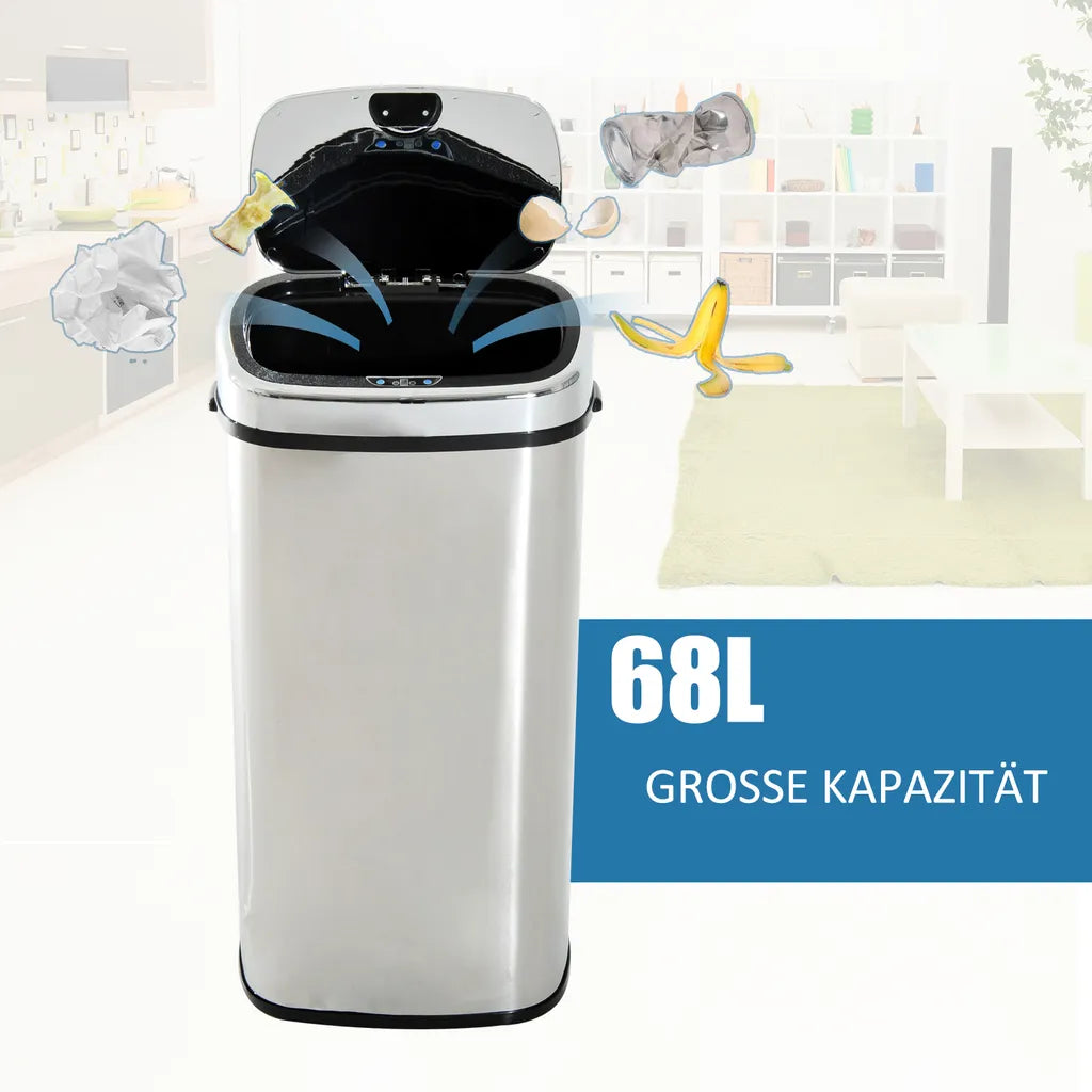  HOMCOM Mülleimer Automatik Mit Sensor Abfalleimer Küche Edelstahl 50/68L Silber (68L)