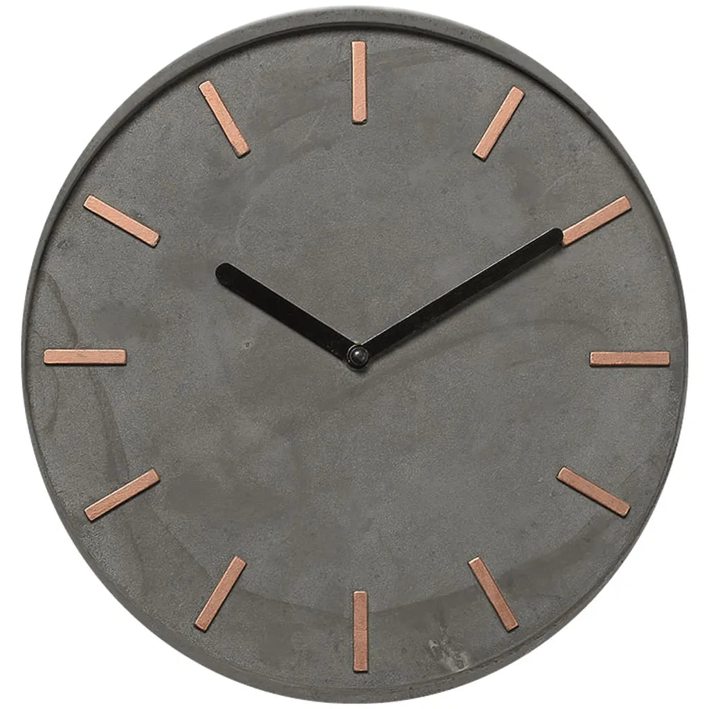  LS-LebenStil Vintage Wanduhr Beton Grau Kupfer 28cm Rund Schwarze Zeiger Quarzuhr Küchenuhr