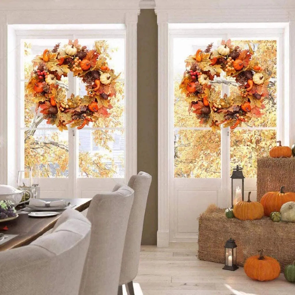  50cm Künstlicher Herbstkranz, Rosenkranz Für Haustür Ahornblatt Türkranz Mit Kürbis Beere Klingel Für Halloween Das Erntedankfest Innen- Oder Außenanordnung Dekoration