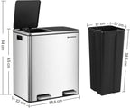  SONGMICS Mülleimer 60L Mit Müllbeutel Treteimer 2 X 30L Edelstahl Abfalleimer Mit Inneneimer Fingerabdruckfrei Mit Handgriffen Trennsysteme LTB60NL