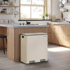  SONGMICS Mülleimer, 2 X 30 L, 2 Fächer, Mülltrennsystem, Treteimer, Abfalleimer Küche, 15 Müllsäcke, Aus Metall, Inneneimer Aus Kunststoff, Klappdeckel, Softclose, Luftdicht, Cremeweiß LTB060A01