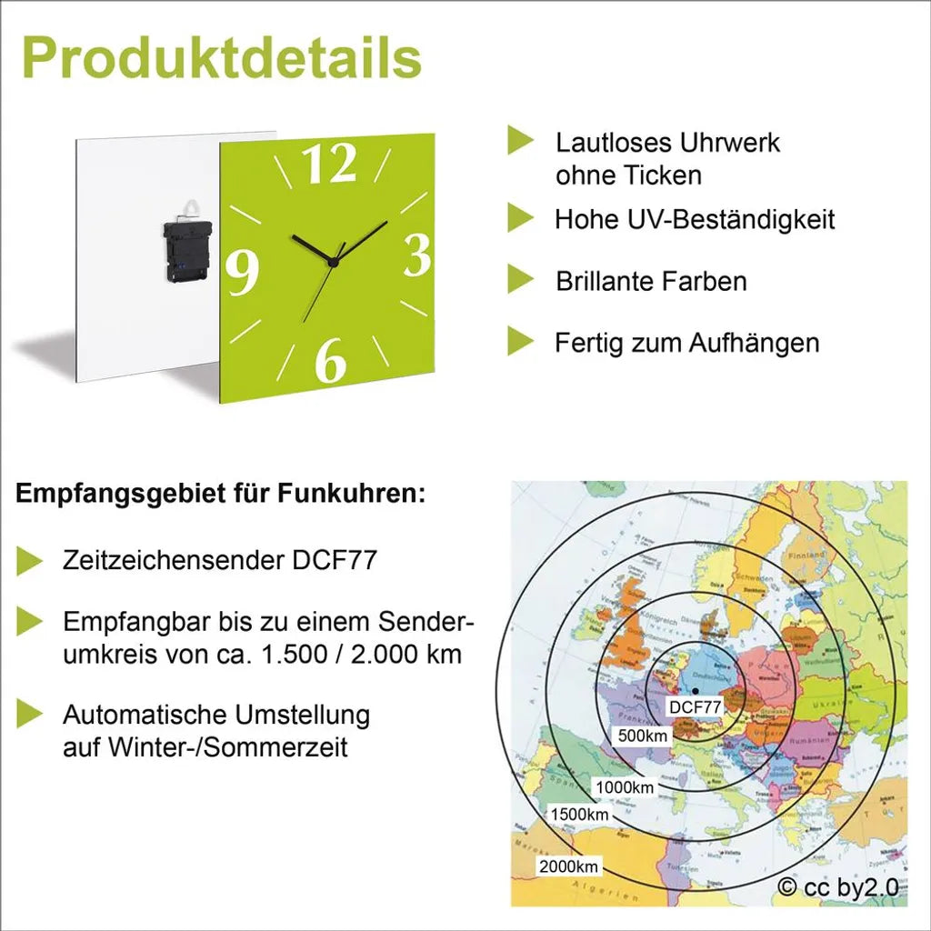  ARTland Wanduhr Auf Alu Quarzuhr - Silberne Zeiger Schieferoptik Größe: 30x30 Cm