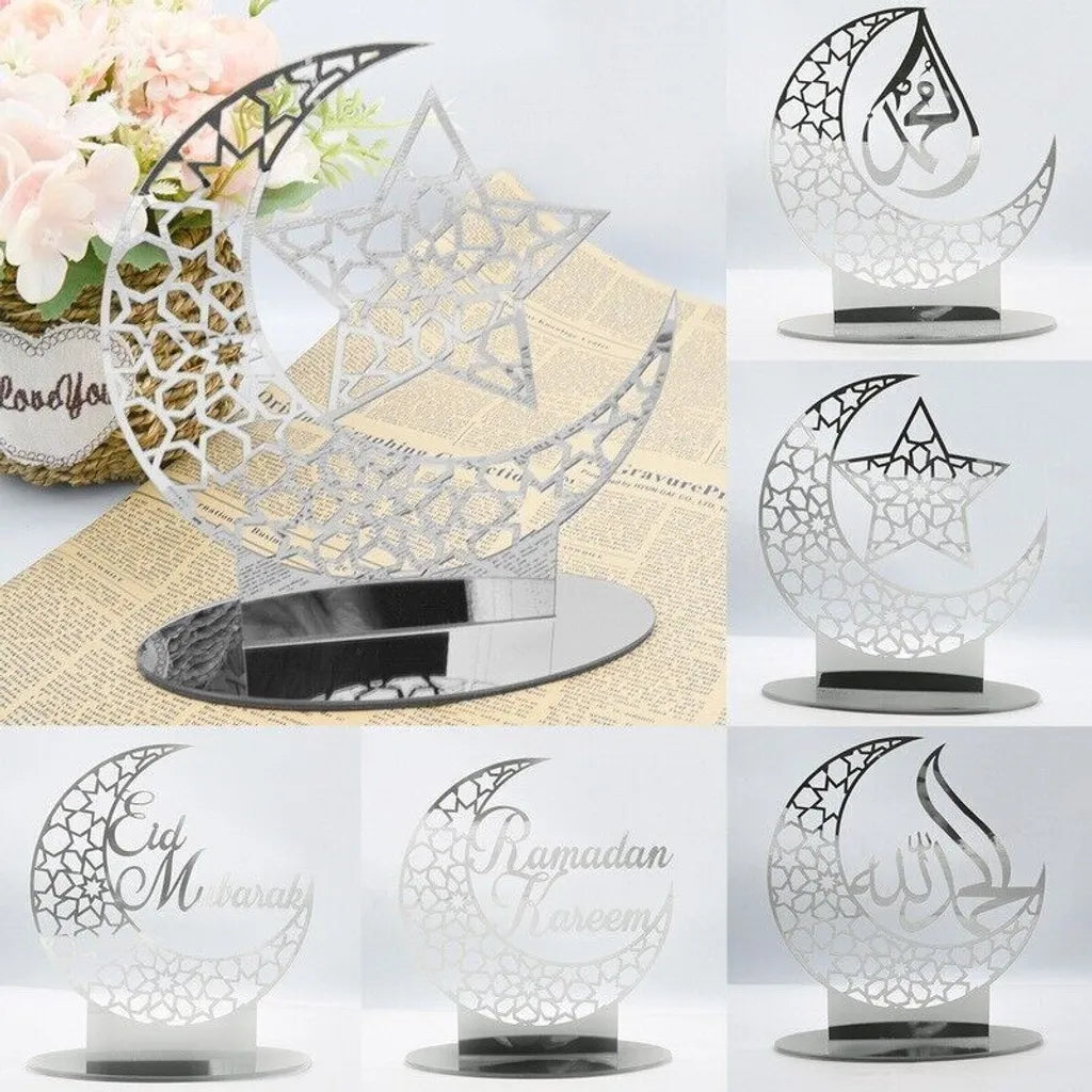  Ramadan Eid Mubarak, Dekorationen Eid Mubarak Acryl Ornamente Mond Sterne Muslim Festival Ramadan Dekorationen, Silber