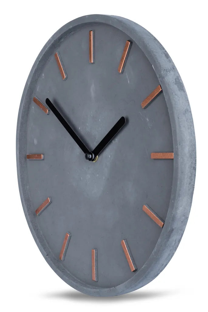  Hochwertige Beton-Uhr Wanduhr Ca. 30cm Grau Kupfer Uhrzeit Modern Wanddeko