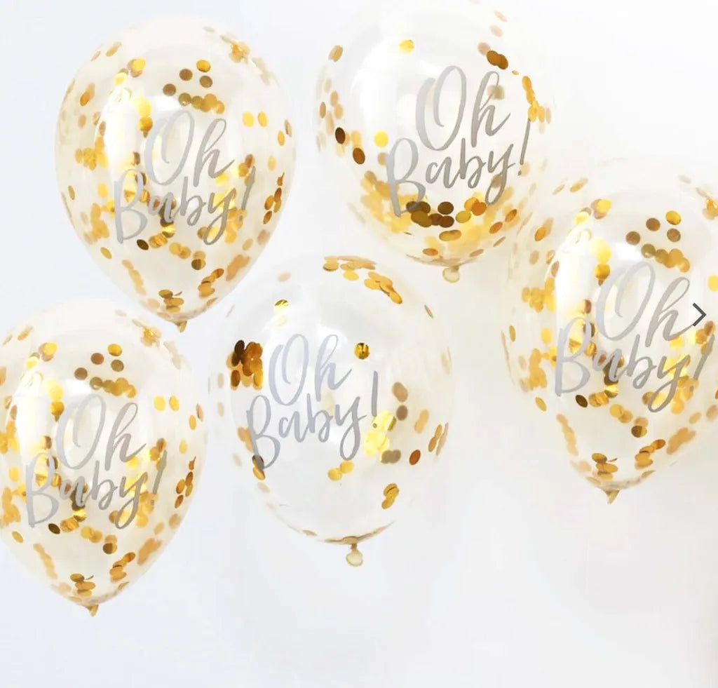  Ballons Oh Baby Mit Goldenem Konfetti Gefüllt, 5 Stück, 30cm