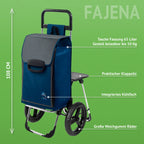  Einkaufstrolley FAJENA In Blau Mit Kühlfach, Ausklappbarem Sitz & Großen, Abnehmbaren Rädern