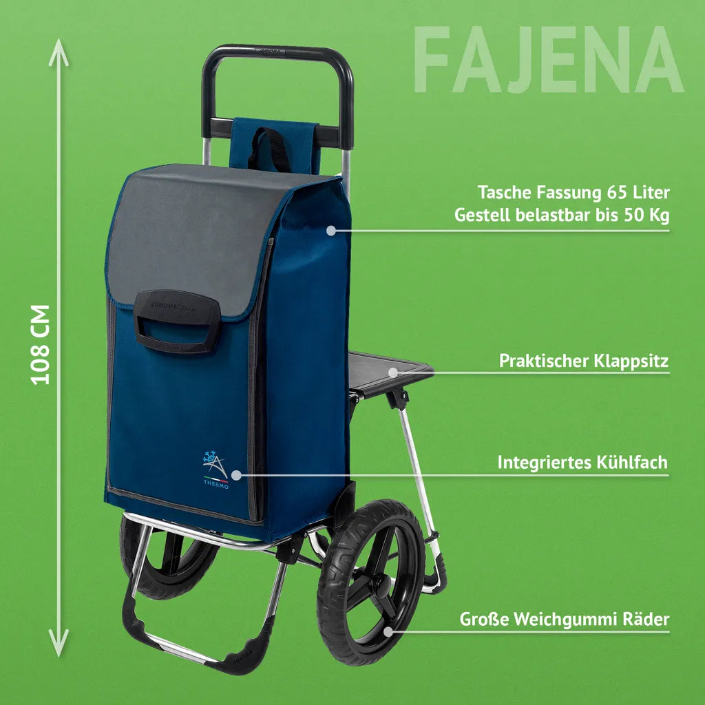  Einkaufstrolley FAJENA In Blau Mit Kühlfach, Ausklappbarem Sitz & Großen, Abnehmbaren Rädern