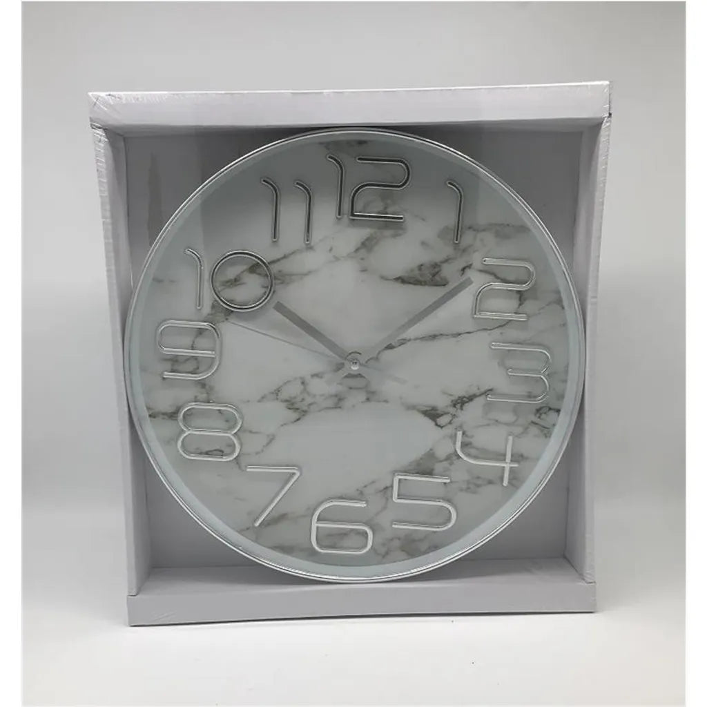  Almina Wanduhr Marmor Optik Weiss AL-8913