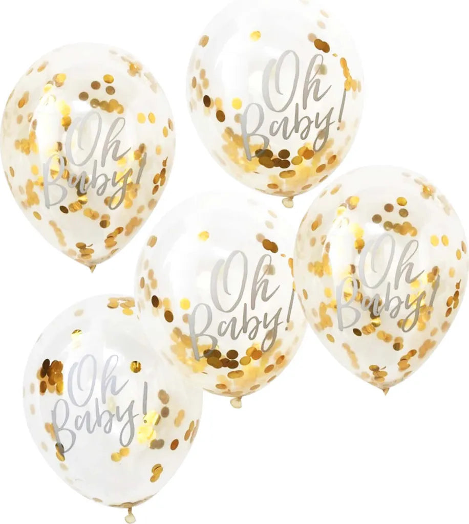  Ballons Oh Baby Mit Goldenem Konfetti Gefüllt, 5 Stück, 30cm